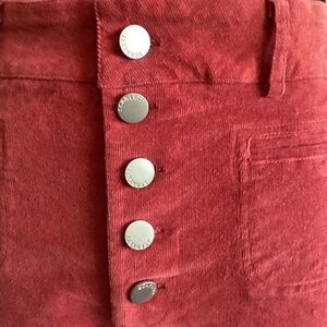 Red Corduroy Bootcut Pants with Silver Buttons
